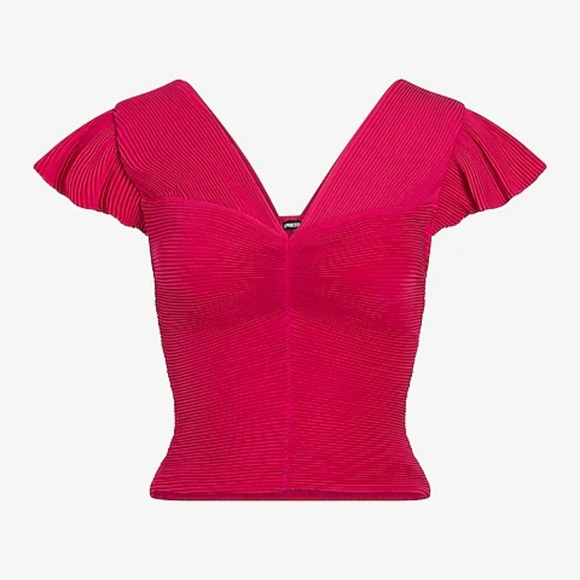 Express Pink Ribbed Crop Top - Picture 2 of 6